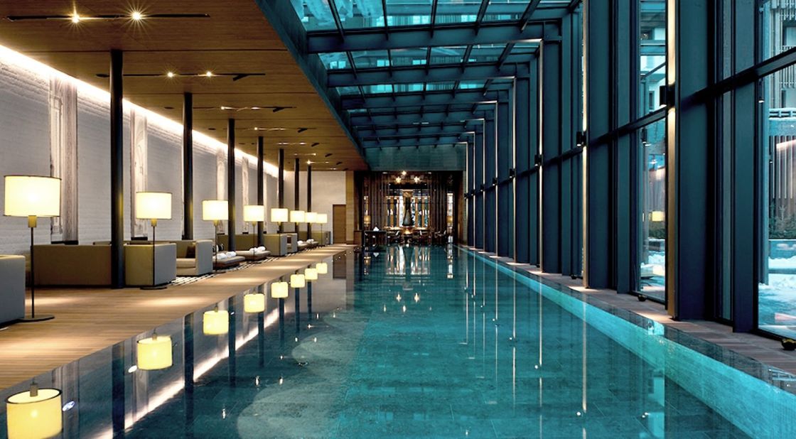 <strong>Spa at The Chedi Andermatt (Andermatt, Switzerland):</strong> This spa has a 100-foot indoor pool with a glass roof and state-of-the-art hydrotherapy zone with Finnish saunas, hot and cold plunge pools and salt steam baths.