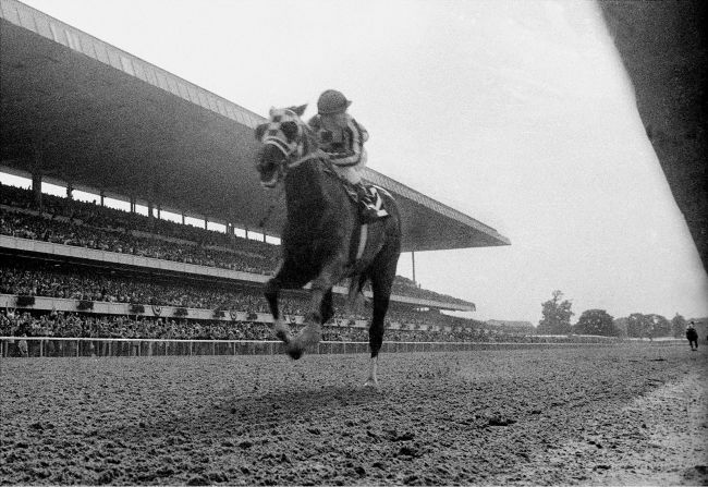 Secretariat races toward the finish line, blowing away the field in record time to win the Belmont Stakes in June 1973. With the victory, Secretariat became the first horse to win the Triple Crown since Citation in 1948. The Triple Crown was won two other times in the '70s, by Seattle Slew in 1977 and Affirmed in 1978.<a href="index.php?page=&url=https%3A%2F%2Fwww.cnn.com%2F2015%2F06%2F06%2Fus%2Fbelmont-stakes-american-pharoah%2Findex.html" target="_blank"> In 2015, American Pharoah became the first horse to take the Triple Crown in 37 years.</a>