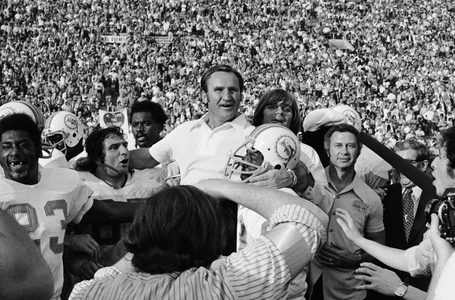 The Miami Dolphins, coached by Don Shula, win Super Bowl VII in January 1973 and become the only NFL team in history to win a championship with an undefeated record.