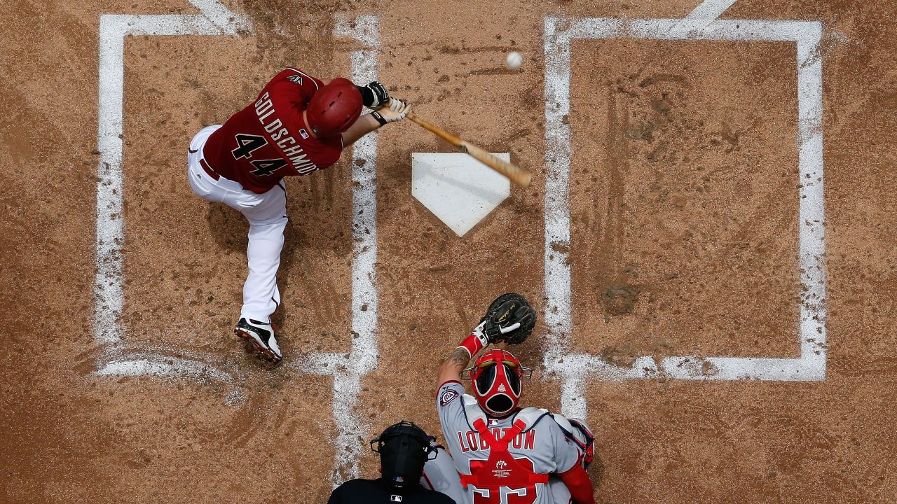 Arizona's Paul Goldschmidt hits a single during a Major League Baseball game in Phoenix on Wednesday, May 13.