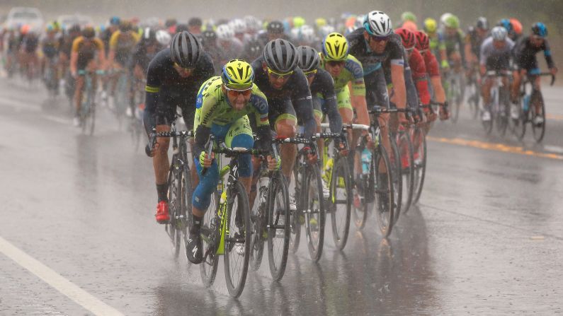 Jesus Hernandez leads the peloton Thursday, May 14, during the fifth stage of the Tour of California.