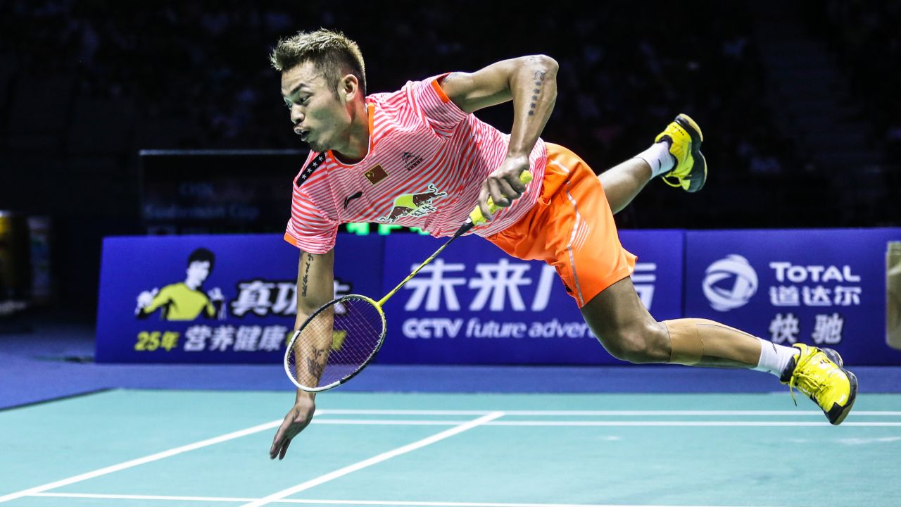 Badminton star Lin Dan celebrates after he defeated Japan's Takuma Ueda to clinch the Sudirman Cup for China on Sunday, May 17. The team competition was held in Dongguan, China.