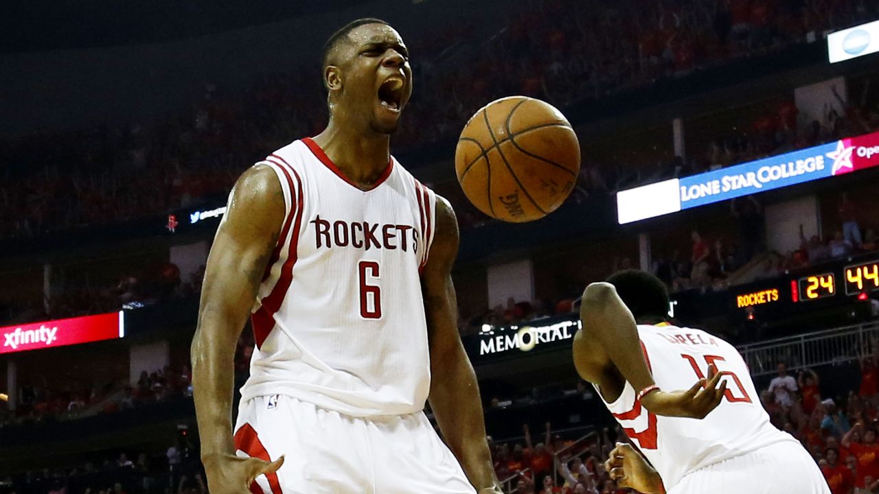 Houston's Terrence Jones reacts after dunking against the Los Angeles Clippers during Game 7 of their NBA playoff series on Sunday, May 17. Jones and the Rockets overcame a 3-1 series deficit to advance to the Western Conference Finals.