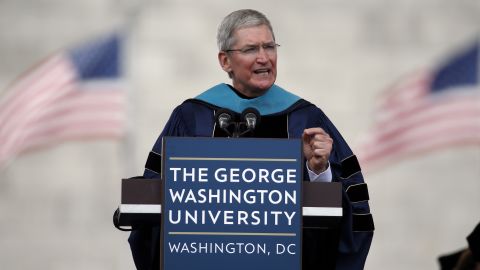 Apple CEO Tim Cook <a href="http://money.cnn.com/2015/05/17/technology/tim-cook-gwu-graduation/">delivered the commencement address at George Washington University</a> in Washington on May 17. 