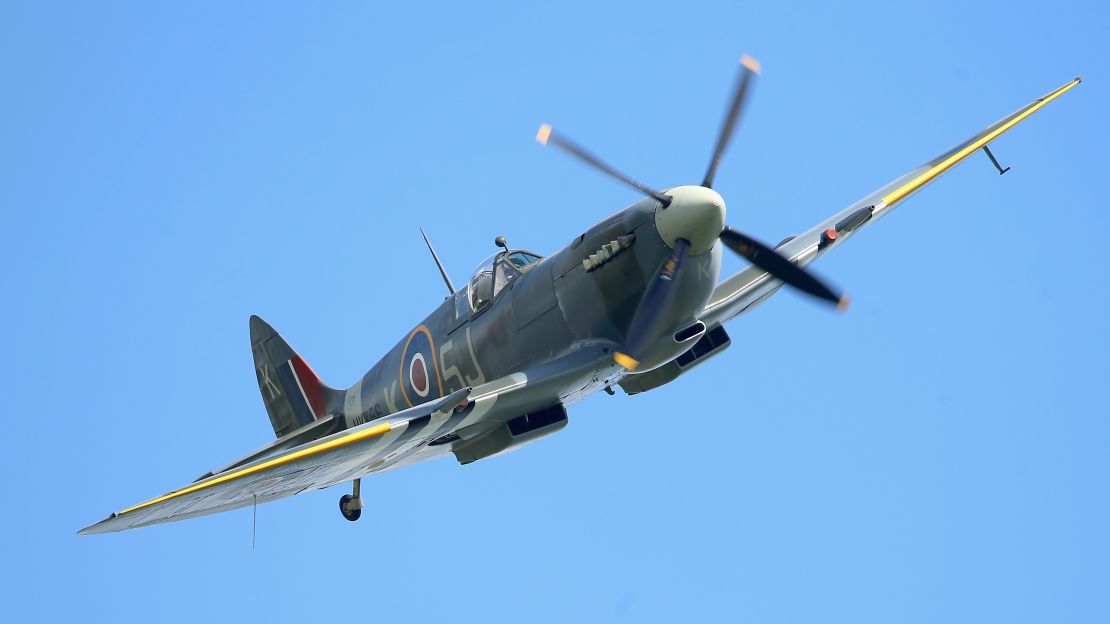 A Spitfire fighter flies over France during D-Day commemorations in 2014.