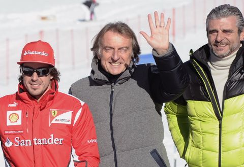 Here he is pictured with Ferrari's ex-president Luca Cordero di Montezemolo (center) and driver Fernando Alonso at a press day in 2012.