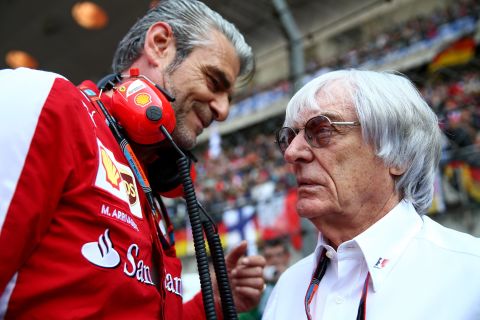 Arrivabene has had a long relationship with Formula One chief Bernie Ecclestone (right) after making his name with tobacco giant Philip Morris and representing sponsors on the F1 Commission. 