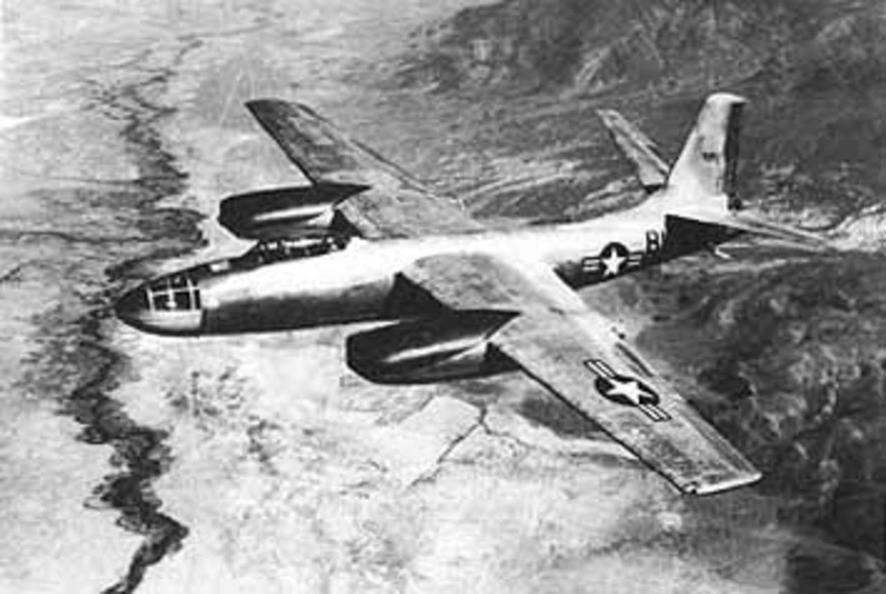 The North American B-45 spy plane was the first jet bomber. The development for this aircraft started in 1944 and continued until 1945, during WWII. It was used in several enemy countries in the 1950s.