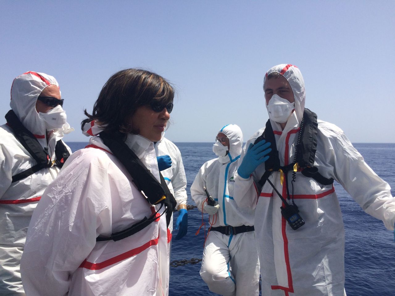 Everyone who participated rescue had to suit up in full protective gear in case any of the refugees and migrants were carrying diseases -- that rule was no different for Amanpour.