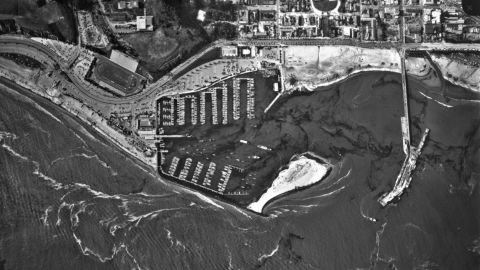 Santa Barbara Harbor after what was then the worst oil spill in U.S. history, in February 1969.