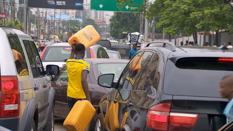 Traffic queues for gas in Lagos in May 2015, when a prolonged fuel crisis  nearly paralyzed the country.
