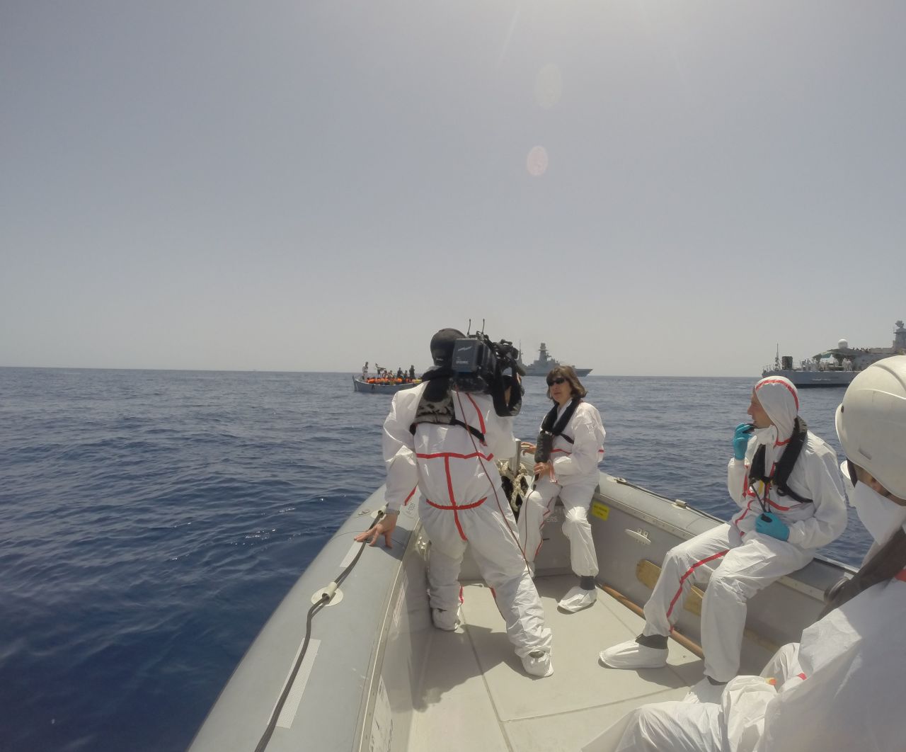The Italian Navy spotted the medium-sized wooden boat that carried the refugees and migrants some 85 miles from Lampedusa.