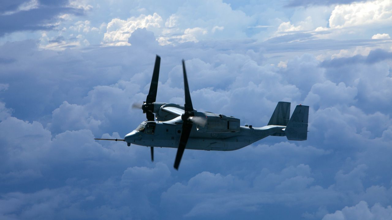An MV-22 Osprey from Marine Medium Tiltrotor Squadron 262 soars over the Pacific Ocean during a flight from the Philippines to Australia in 2014. Marines and aircraft from VMM-262, VMM-265 and Marine Aerial Refueler Transport Squadron 152 flew approximately 4,700 miles from Okinawa, Japan, to Brisbane, Australia, to provide aerial support for President Barack Obama and Marine Helicopter Squadron One during the G20 Summit. When paired with the KC-130J tanker, the Osprey can provide assault support anywhere in the 105 million square miles that make up the Marine Forces Pacific area of responsibility.