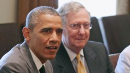 President Barack Obama meets with Mitch McConnell and others at the White House on July 31, 2014.