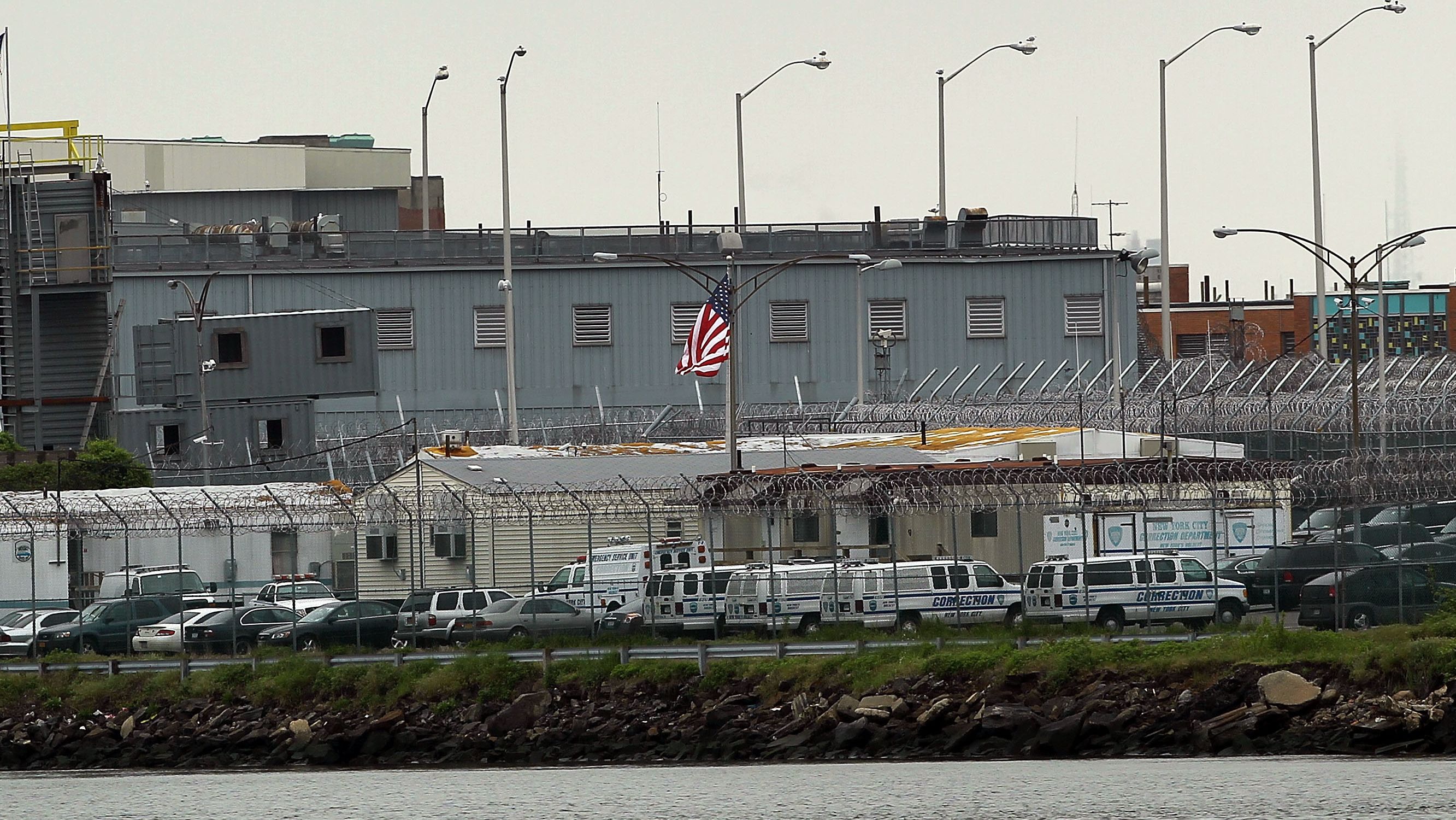The Rikers Island prison complex houses jails in New York City.