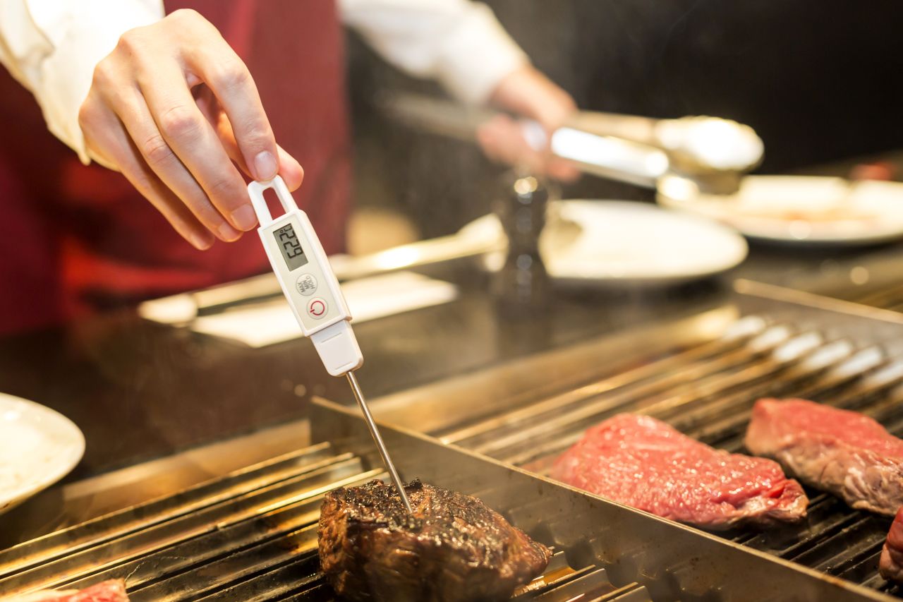 Use a food thermometer that shows that meats are cooked to a safe minimum internal temperature.