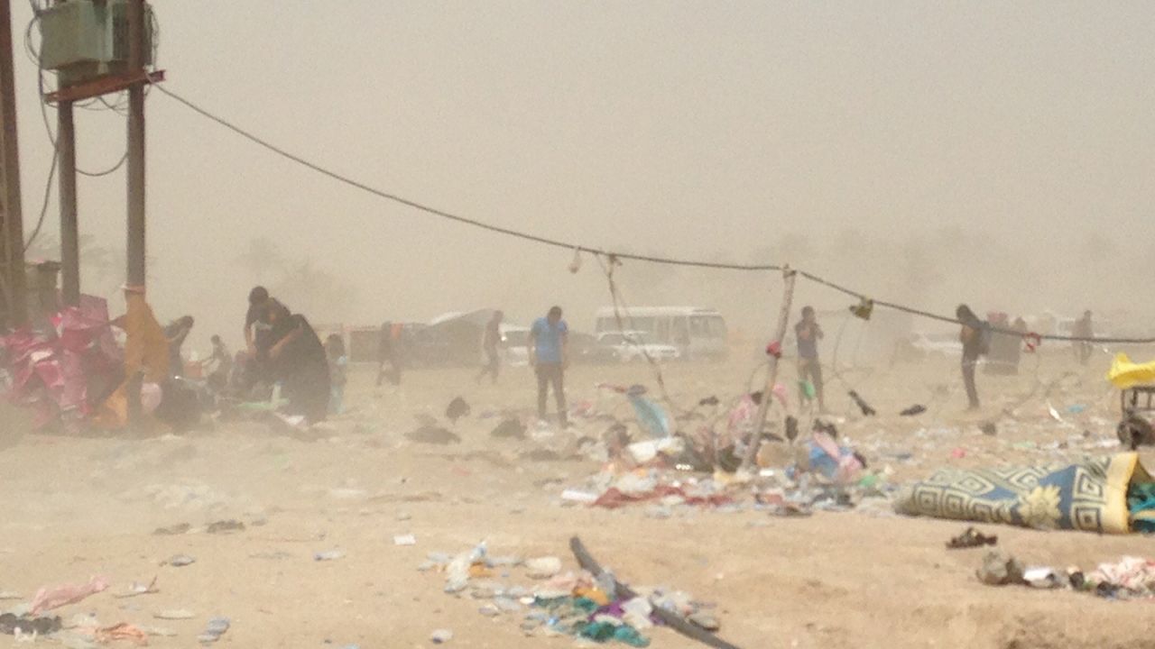 A sandstorm engulfs Bzebiz Bridge on Friday, May 22. Iraqi authorities closed the bridge, which is the only safe passage from Anbar province to Baghdad province. Officials did not give CNN a clear reason why the bridge was closed.