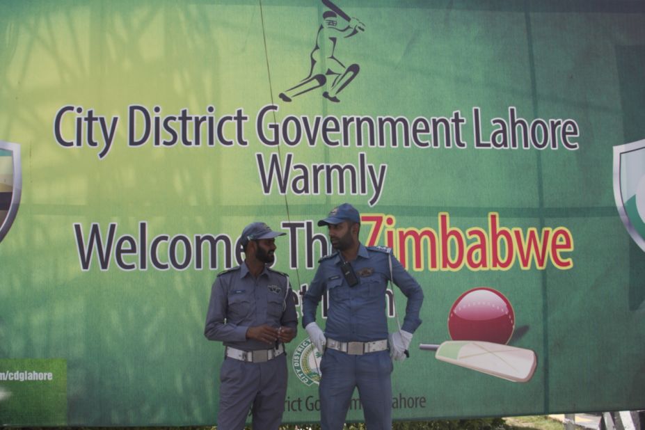 Six years later, Zimbabwe has arrived in Pakistan to play an international match -- Massive color posters welcome their arrival.