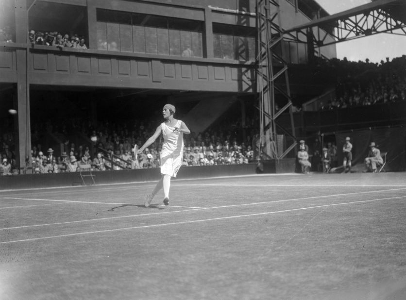 Spanish player Lili de Alvarez in action during a match on the old and long-gone Number One Court in June 1928.