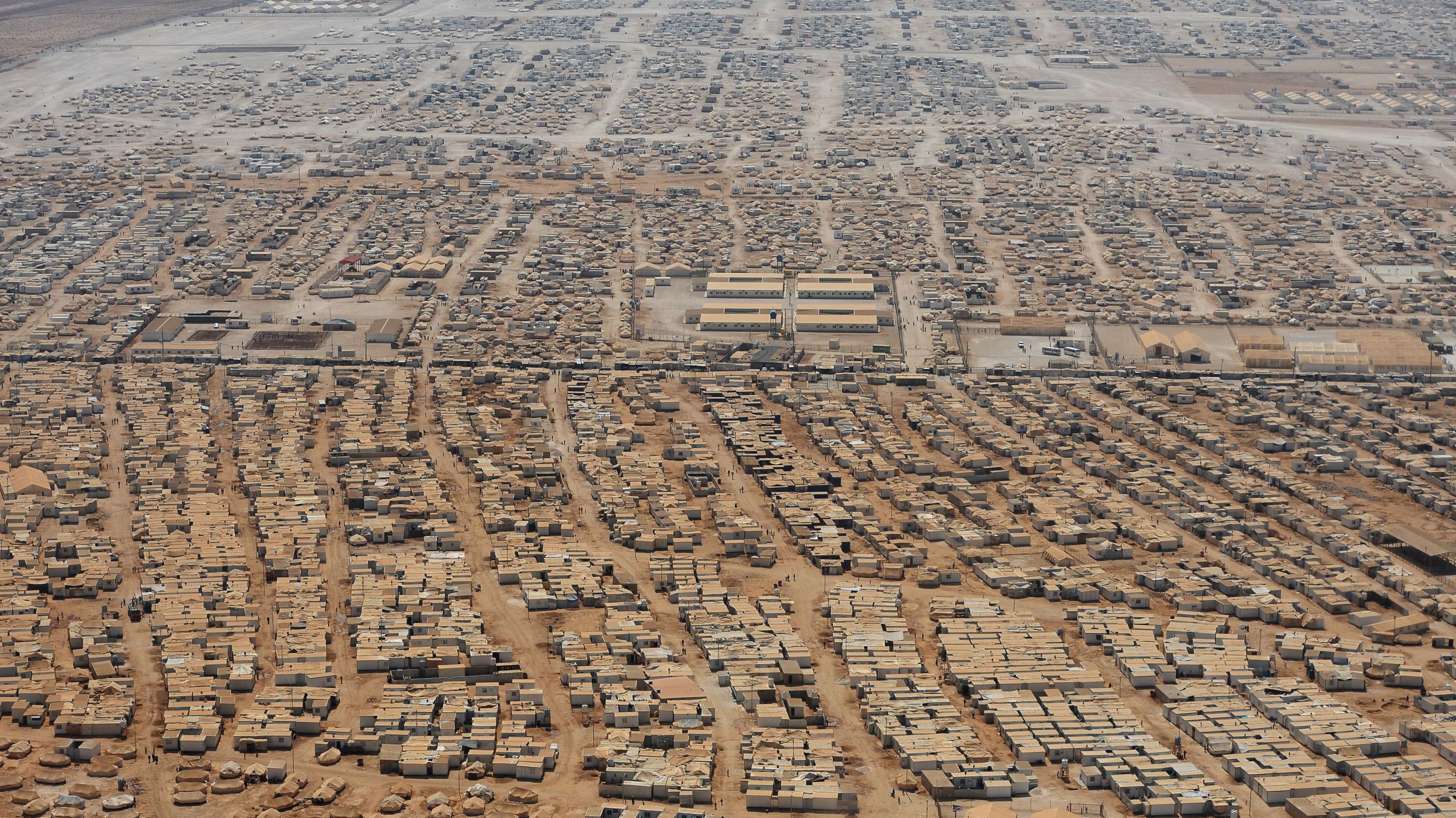 An aerial view shows the Zaatari refugee camp near the Jordanian city of Mafraq on July 18, 2013.