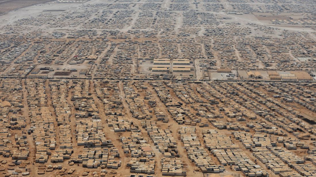 An aerial view shows the Zaatari refugee camp near the Jordanian city of Mafraq on July 18, 2013.