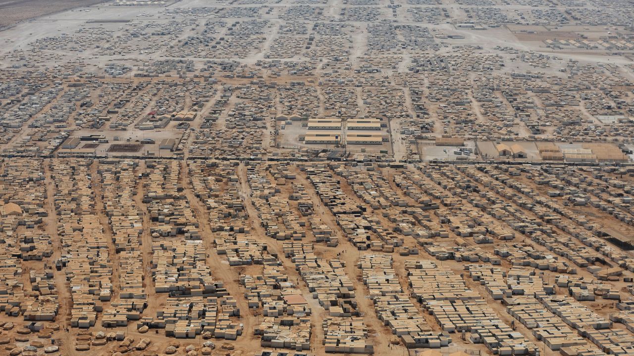 An aerial view shows the Zaatari refugee camp near the Jordanian city of Mafraq on July 18, 2013.