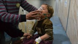 A Syrian boy receives treatment at a local hospital following a suspected chlorine gas attack in Idlib on April 27, 2015.