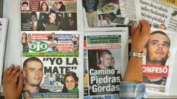 A man displays Peruvian newspapers with front pages allusive to the murder of 21-year-old Peruvian Stephany Flores by Dutch Joran Van der Sloot, on June 8, 2010 in Lima. Van der Sloot, 22, confessed having murdered  Flores last May 30, after which the Peruvian authorities are expected to conduct a reenactment of the murder tonight. The case brings up an earlier instance also in the disappearance of US citizen Natalee Holloway in Aruba on May 30, 2005 when Van der Sloot was acquitted for lack of proofs.