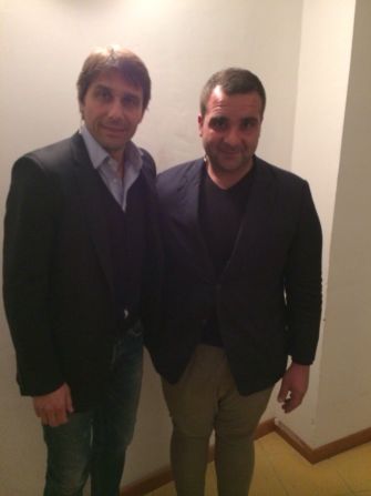 Koa Bosco coach Domenico Mammoliti (right) poses with Antonio Conte, manager of the Italian national football team.