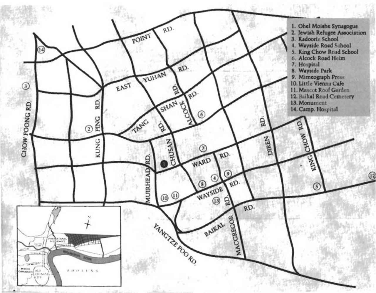 A map of the ghetto. Around one square mile, the area was home to around 25,000 Jews and 100,000 Shanghai locals.  