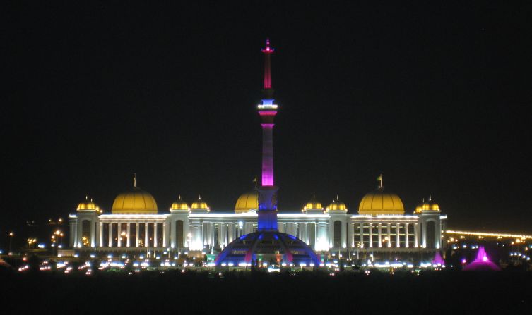 A night view of the Turkmen Independence Monument.