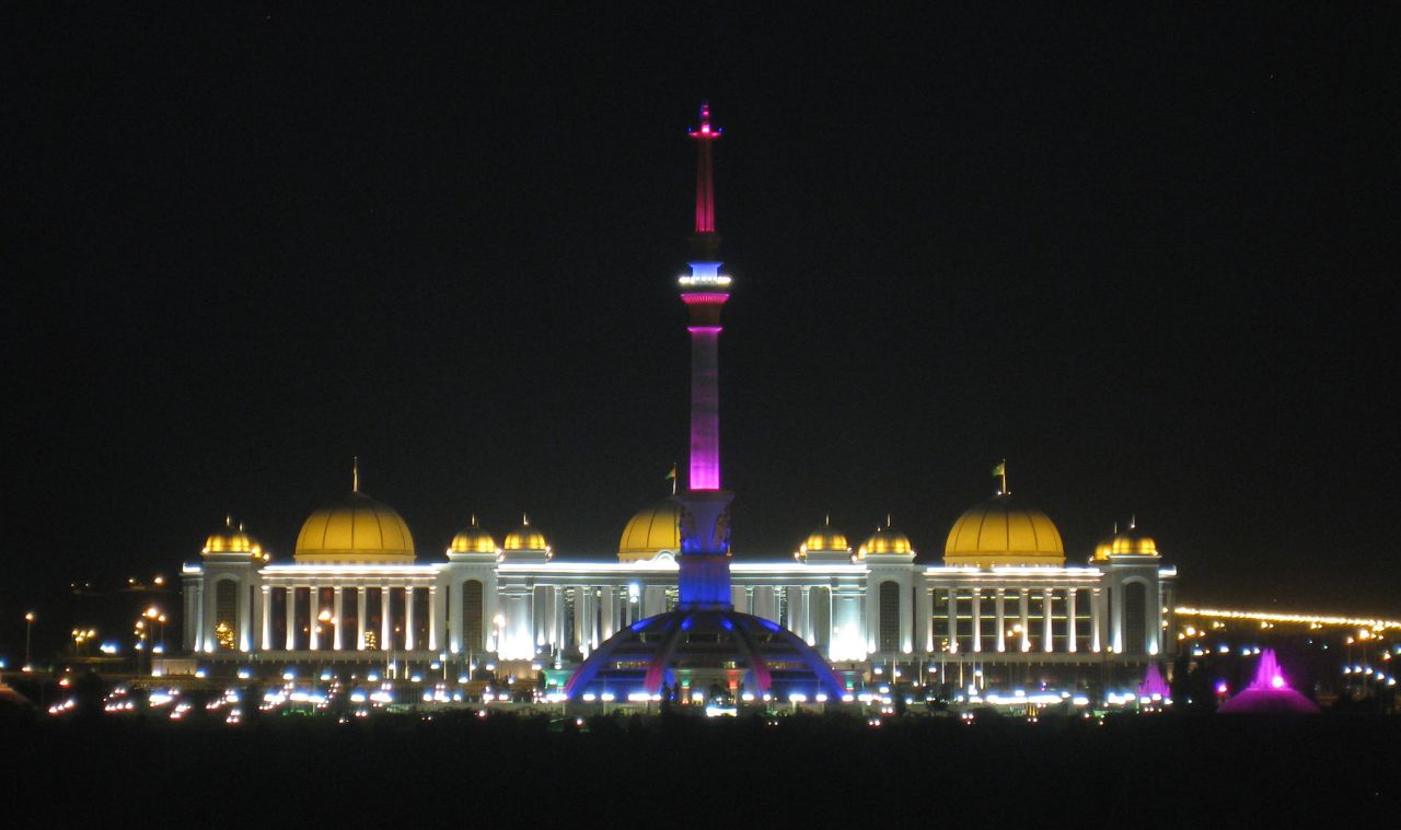 A night view of the Turkmen Independence Monument.