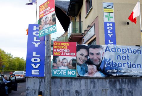 "No" campaign posters are seen in the village of Knock, in northwest Ireland, on Tuesday, May 19.