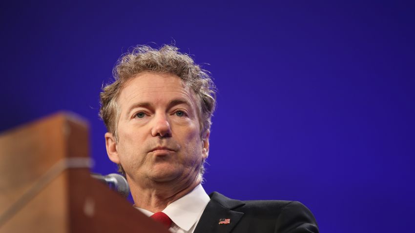 Kentucky Republican Sen. Rand Paul speaks to guests gathered for the Republican Party of Iowa's Lincoln Dinner at the Iowa Events Center on May 16, 2015 in Des Moines, Iowa.