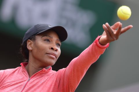 Williams, the world's No. 1 player, serves during a training session ahead of the 2015 French Open in Paris.