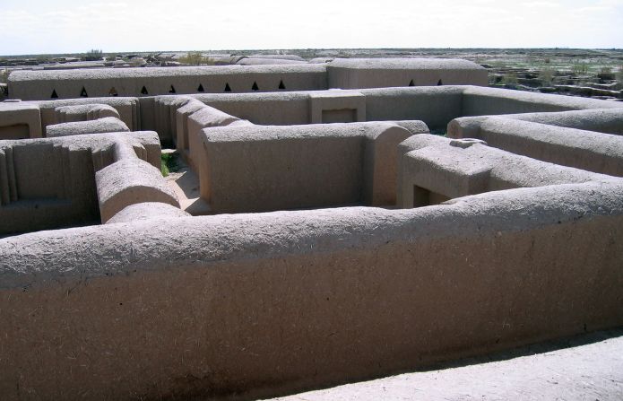 A view of the excavated and restored ancient fortress town of Gonur-Tep in the Kara Kum desert in remote western Turkmenistan.