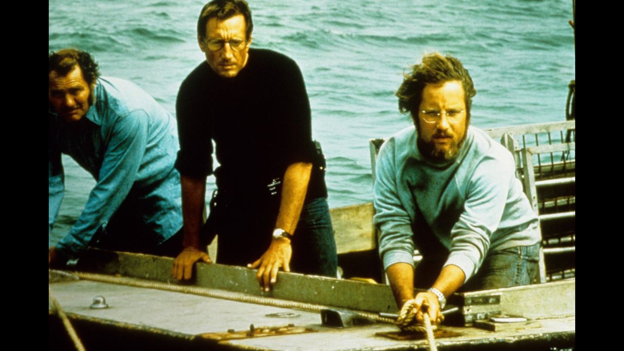 It's been 40 years since "Jaws" first hit theaters and terrorized ocean swimmers everywhere. Filmed on Martha's Vineyard, Massachusetts, the movie hit theaters June 20, 1975, and starred, from left, Robert Shaw, Roy Scheider and Richard Dreyfuss. Click through for more scenes from the movie.