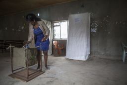 A voter casts her ballot Sunday at a polling station in Addis Ababa, Ethiopia.