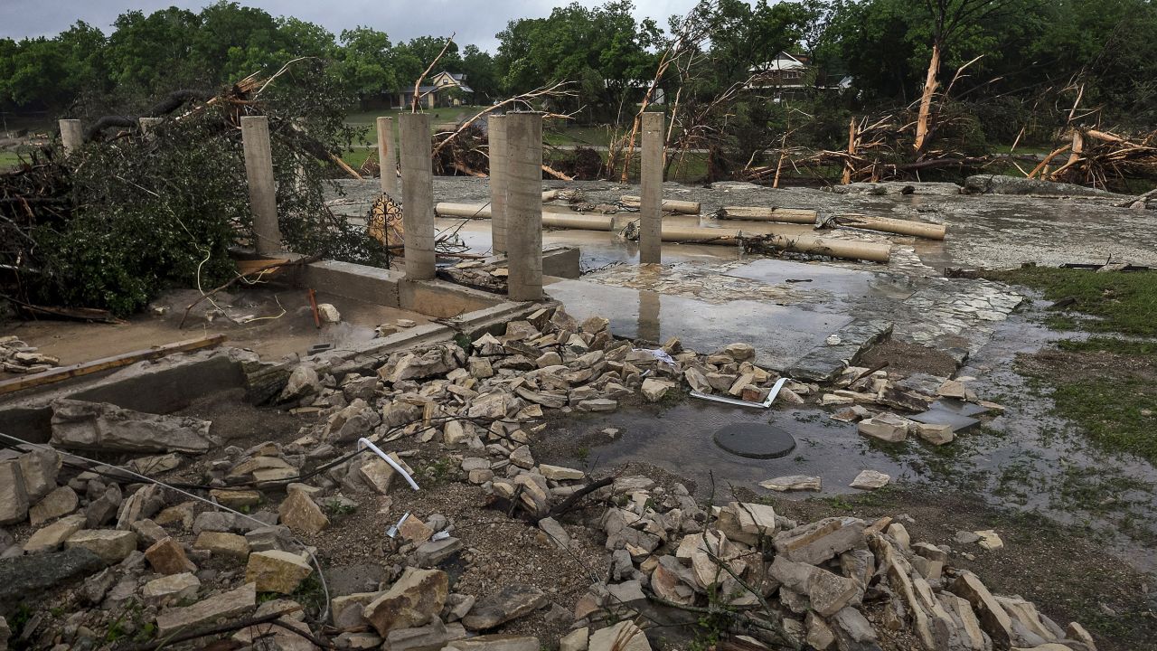 The cement stilts of a family's home in Wimberley are all that remain on Monday, May 25. The home was swept away by floodwaters a day earlier.