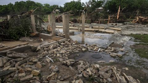 The cement stilts of a family's home in Wimberley are all that remain on Monday, May 25. The home was swept away by floodwaters a day earlier.