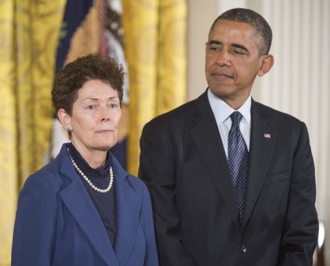 U.S. President Barack Obama presents the Presidential Medal of Freedom to Tam O'Shaughnessy, Sally Ride's life partner of 27 years, on behalf of Ride in November 2013. Ride was posthumously awarded the medal, the nation's highest civilian honor. Ride died on July 23, 2012, after a long bout with pancreatic cancer. She was 61.