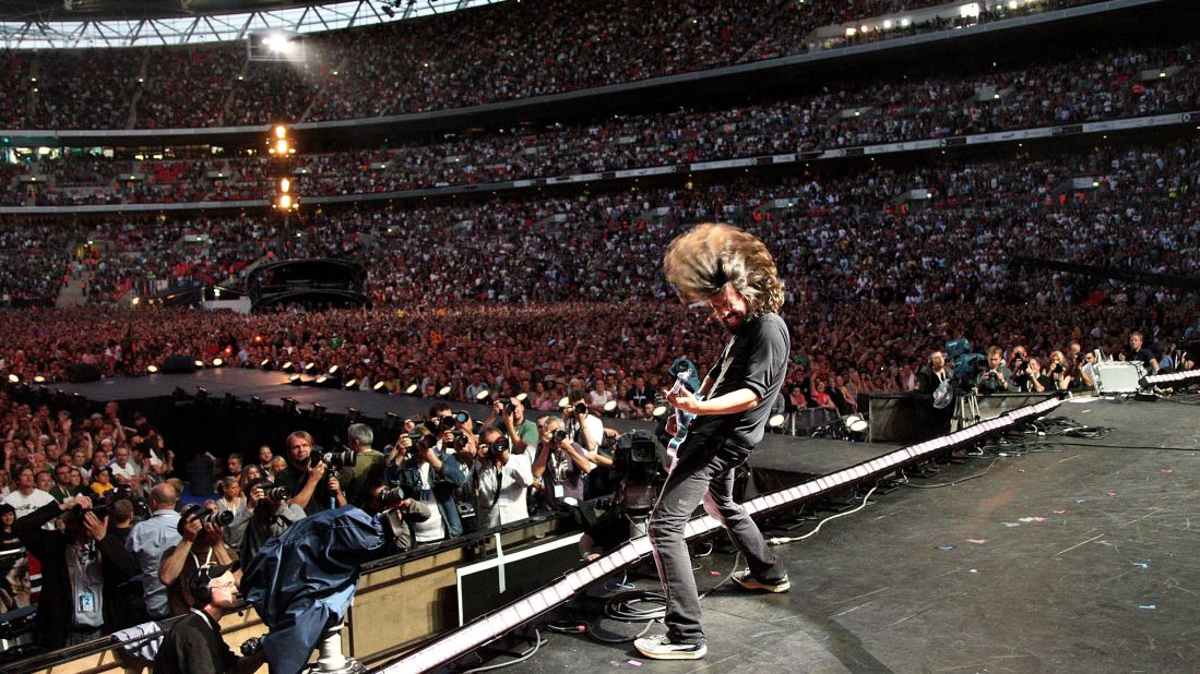 Grohl performs for the 2007 Live Earth concert at Wembley Stadium in London.