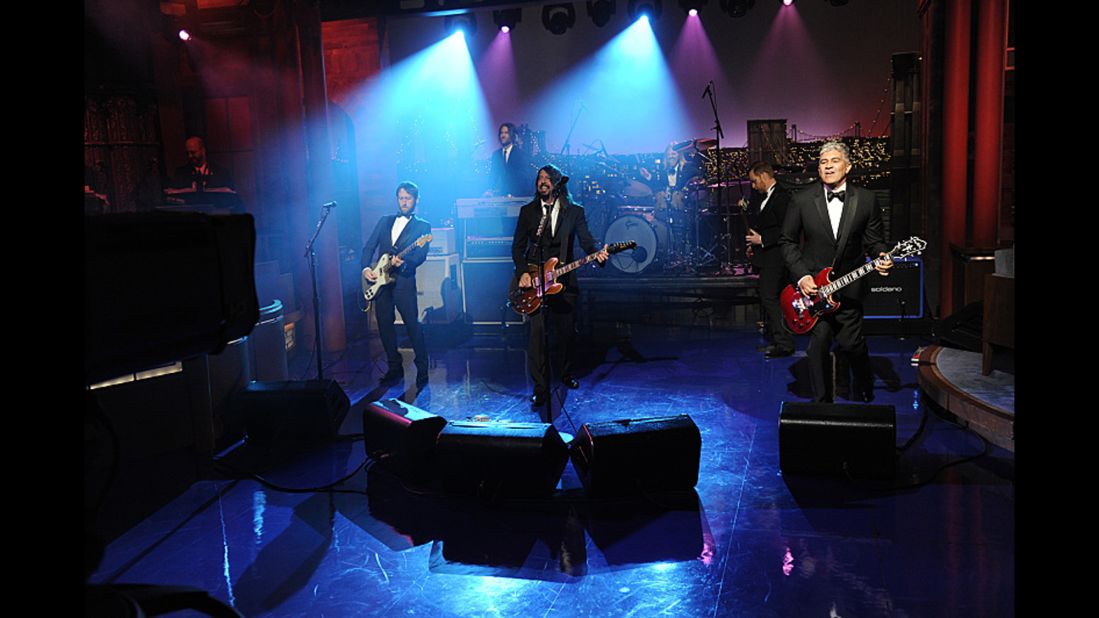 The Foo Fighters perform on the final broadcast of the "Late Show with David Letterman" in May 2015, ending the show with "Everlong," one of the host's favorite songs.