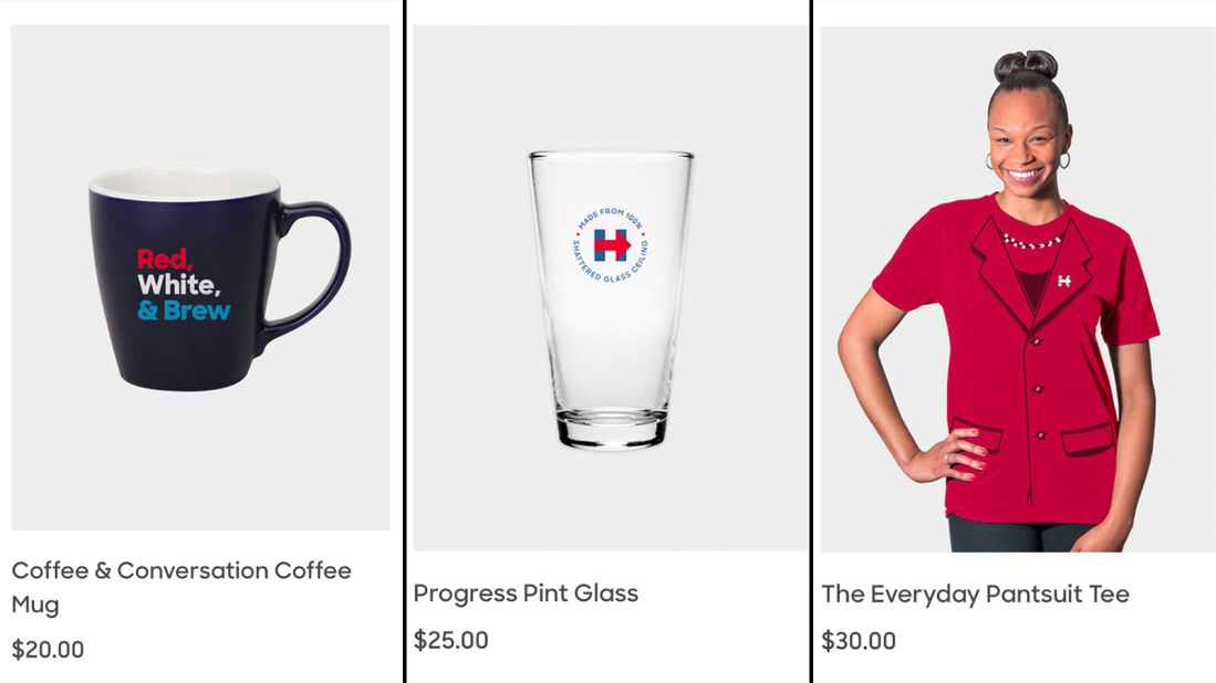 Hillary Clinton's often known for her colorful pantsuits, making the "Everyday Pantsuit" T-shirt an original add to her merchandise for sale.