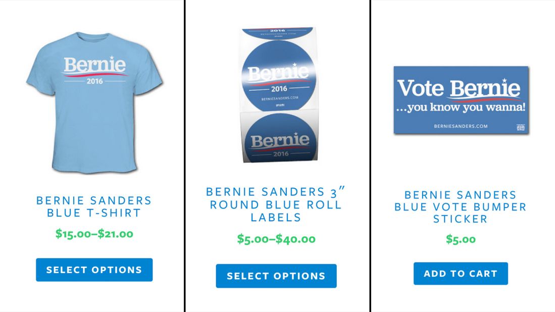 Bernie Sanders' merchandise store features a bumper sticker saying, "You know you wanna" vote for Bernie.