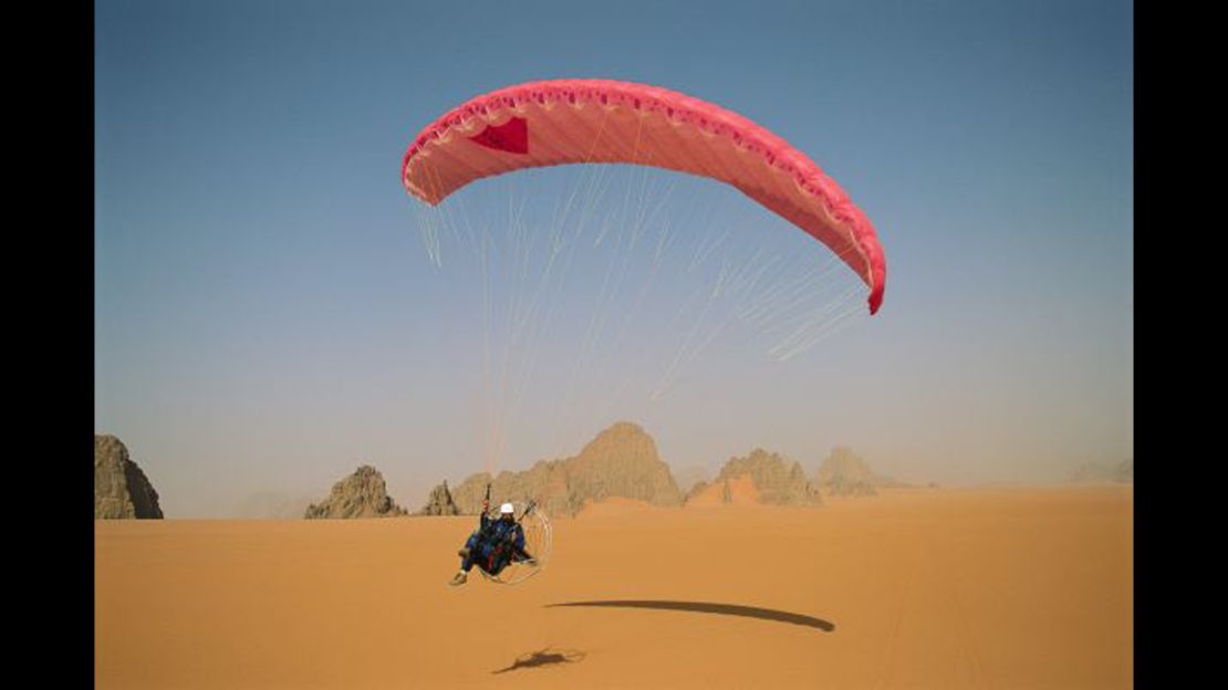 George Steinmetz on his motorized paraglider. "It sounds like a big moped," he said.