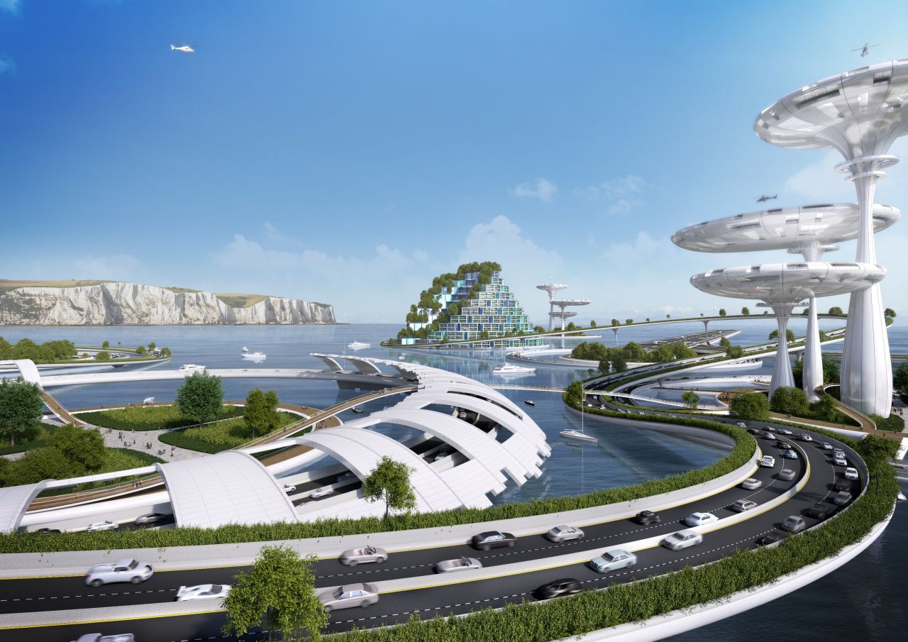 It may look like the stuff of sci-fi movies but this visualization is not a still from the latest Star Wars production. This is what top architects and engineers are predicting our world will look like a century from now. 