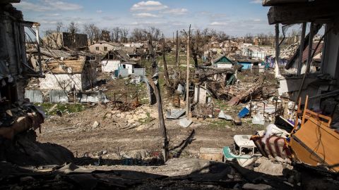 Previous destruction in the city of Donetsk is shown in this file photograph from earlier this year.