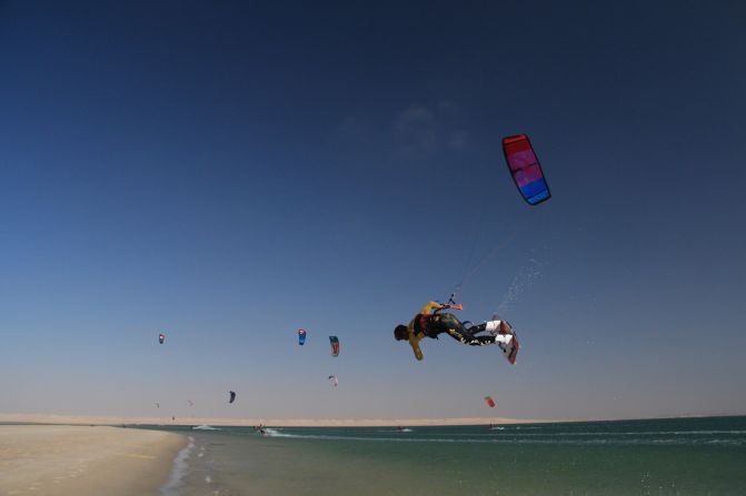 Kite-surfers from around the world come to the 30km long peninsula and the large lagoon to take advantage of flat, shallow water which is usually around 22°C, and constant wind. 