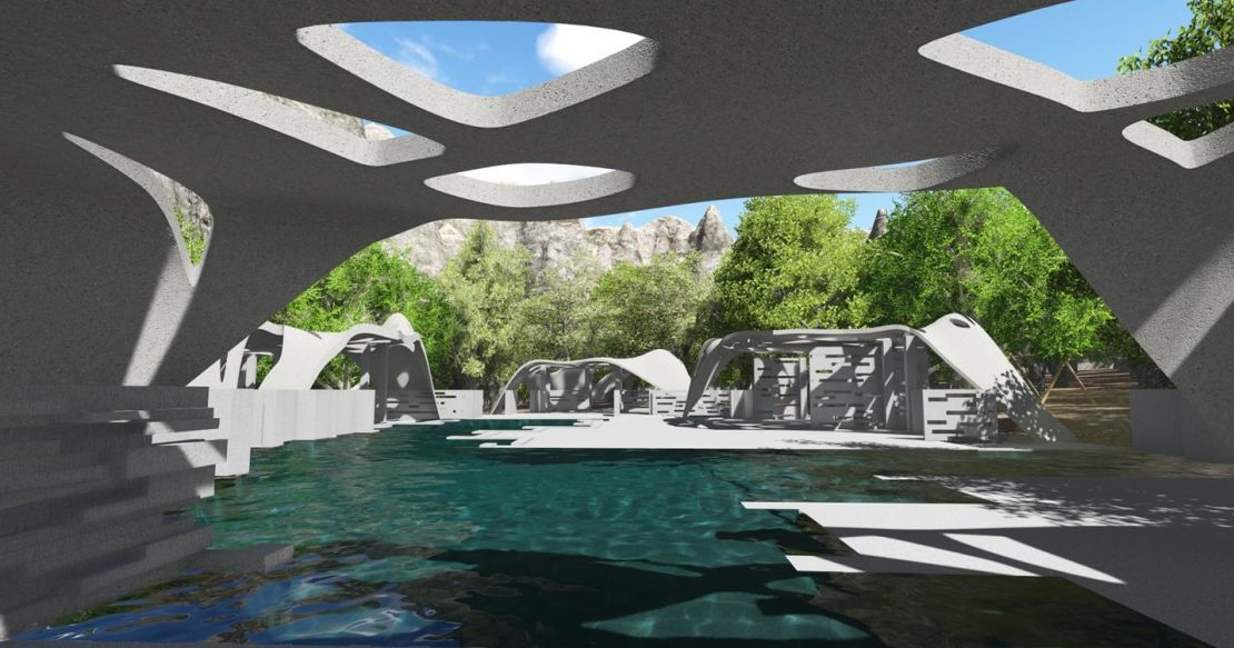 An artists rendering of the pool house which will be 3D printed by D-Shape.